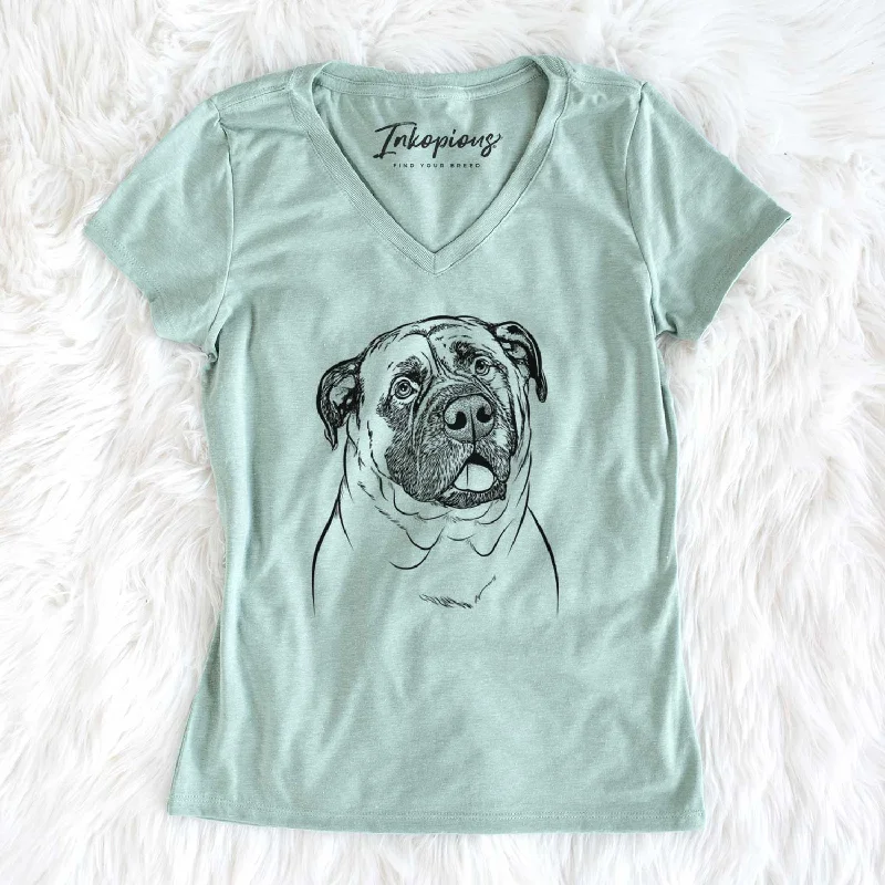 Bare Big P the English Mastiff - Women's V-neck Shirt-- Cotton Fabric Linen Fabric Terry Fabric Bare Big P the English Mastiff - Women's V-neck Shirt-- Cotton Fabric Linen Fabric Terry Fabric