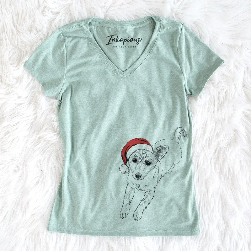 Santa Maisie the Terrier Mix - Women's Perfect V-neck Shirt-- Wool Fabric Cashmere Fabric Tweed Fabric Santa Maisie the Terrier Mix - Women's Perfect V-neck Shirt-- Wool Fabric Cashmere Fabric Tweed Fabric