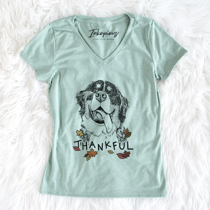 Thankful Theo the Bernese Mountain Dog - Women's V-neck Shirt-- Collared Crew Neck Turtle Neck Thankful Theo the Bernese Mountain Dog - Women's V-neck Shirt-- Collared Crew Neck Turtle Neck