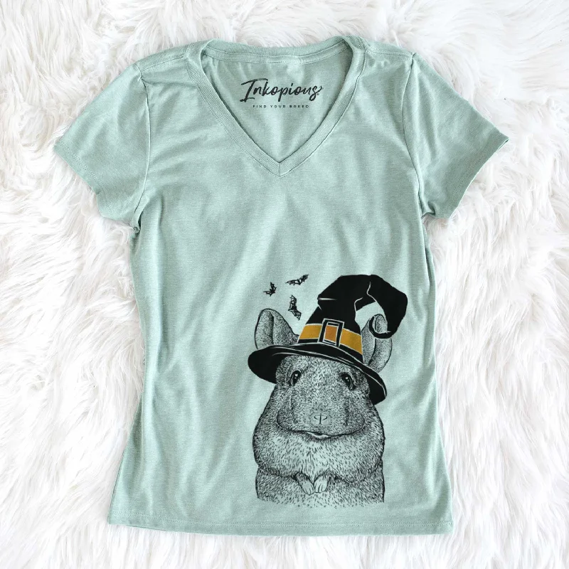 Witch Mojo the Chinchilla - Women's V-neck Shirt-- Satin Fabric Silk Fabric Chiffon Fabric