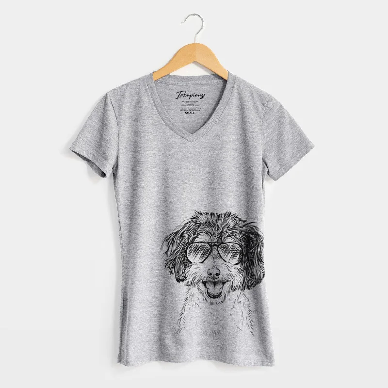 Aviator Carlos the Cavapoo - Women's V-neck Shirt-- Notch Collar Peter Pan Collar Cowl Neck Aviator Carlos the Cavapoo - Women's V-neck Shirt-- Notch Collar Peter Pan Collar Cowl Neck