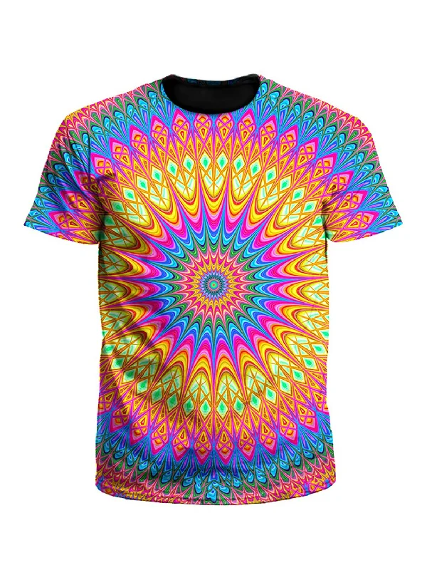 Neon Tribe Rainbow Mandala Unisex T-Shirt-- Houndstooth Herringbone Solid