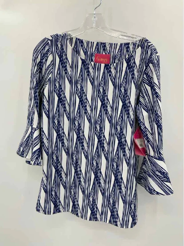 Pre-Owned Gingy Navy Size Medium Blouse Cotton Casual Blouse