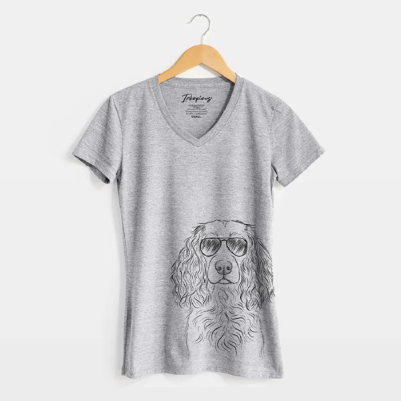 Aviator Landry the Boykin Spaniel - Women's V-neck Shirt-- Zippered Front Buttoned Front Snap Front Aviator Landry the Boykin Spaniel - Women's V-neck Shirt-- Zippered Front Buttoned Front Snap Front