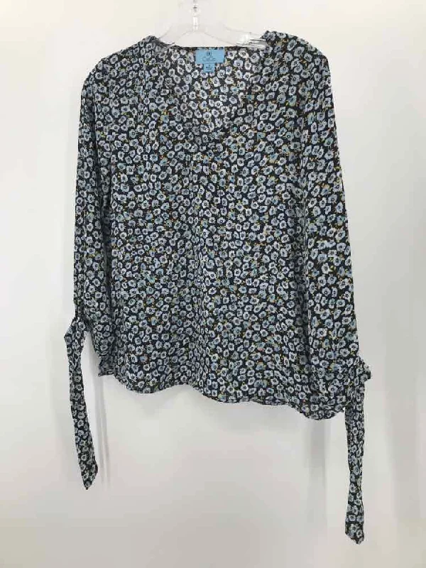 Pre-Owned CeCe Black Size Small Floral Long Sleeve Blouse High Neck Blouse