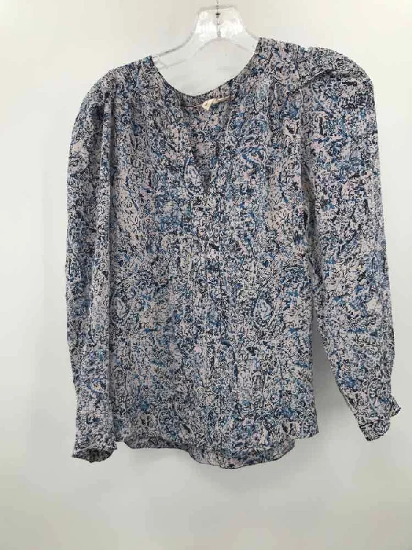 Pre-Owned Rebecca Taylor Blue Size 2 Long Sleeve Blouse High Neck Blouse