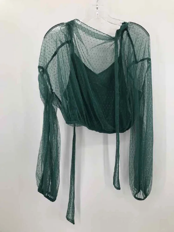Pre-Owned Free People Green Size XS Cropped Long Sleeve Blouse Mandarin Collar Blouse