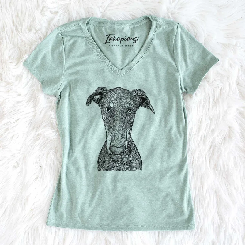 Bare Princess Fiona the Doberman Pinscher - Women's V-neck Shirt-- Ribbed T-Shirt High Neck Heavyweight Bare Princess Fiona the Doberman Pinscher - Women's V-neck Shirt-- Ribbed T-Shirt High Neck Heavyweight