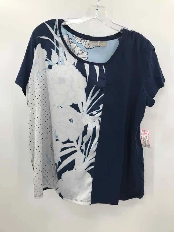 Pre-Owned Zenergy Navy Size 16/18P Blouse Casual Stripe Blouse