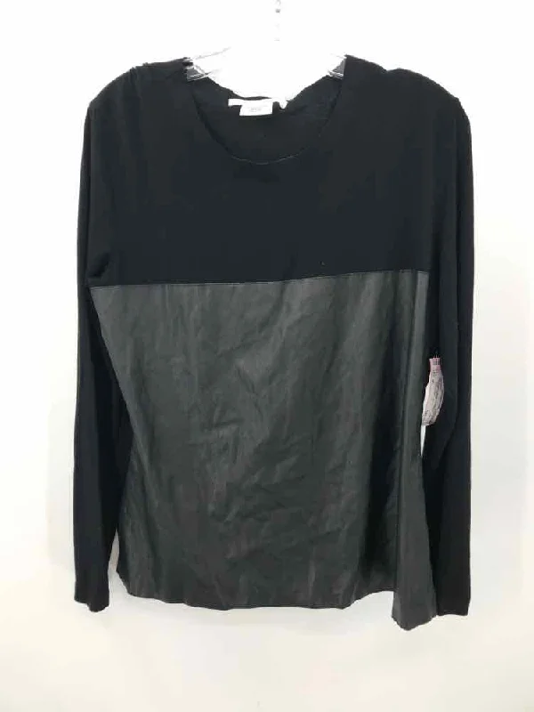 Pre-Owned Les Copains Black Size 48 Faux Leather Blouse Textured Cotton Blouse