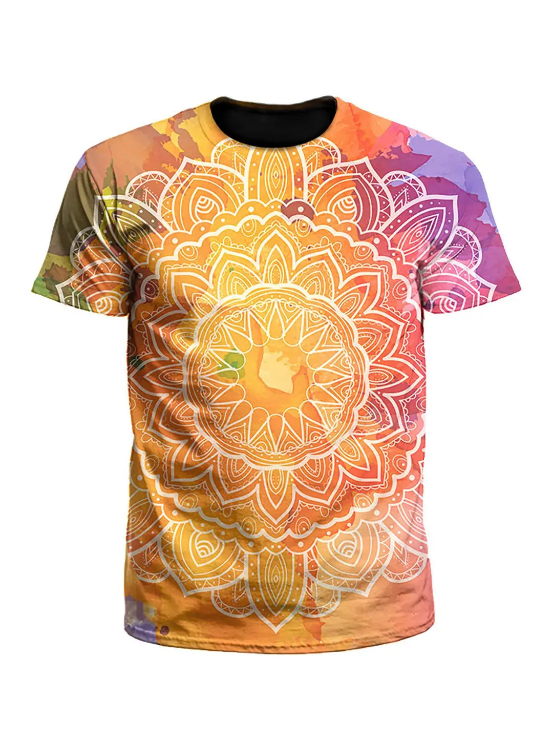 Water Colors Rainbow Mandala Unisex T-Shirt-- Rayon Velvet Corduroy