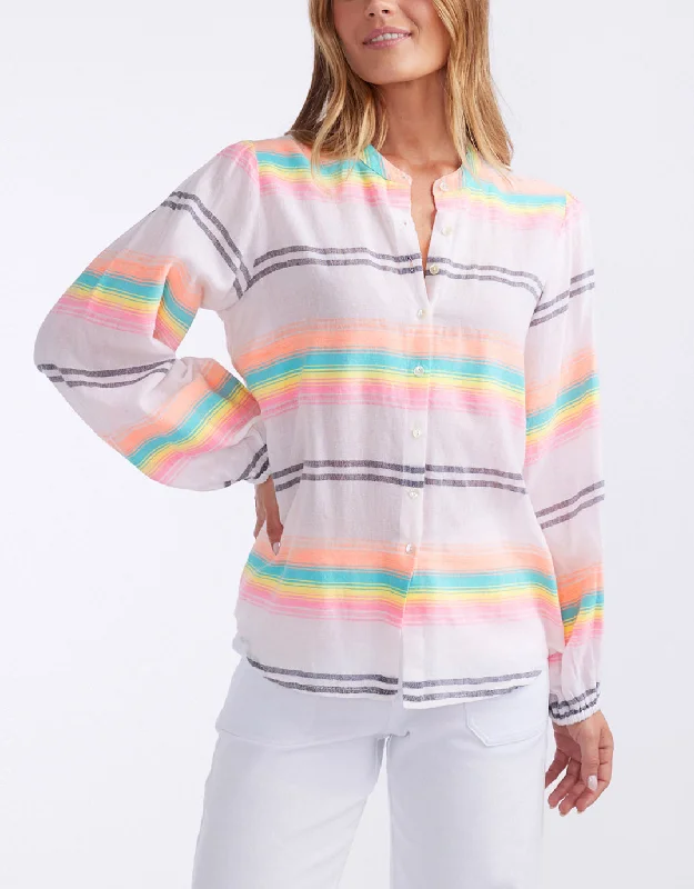 Malibu Blouse - Neon Stripe Feminine Tie Blouse