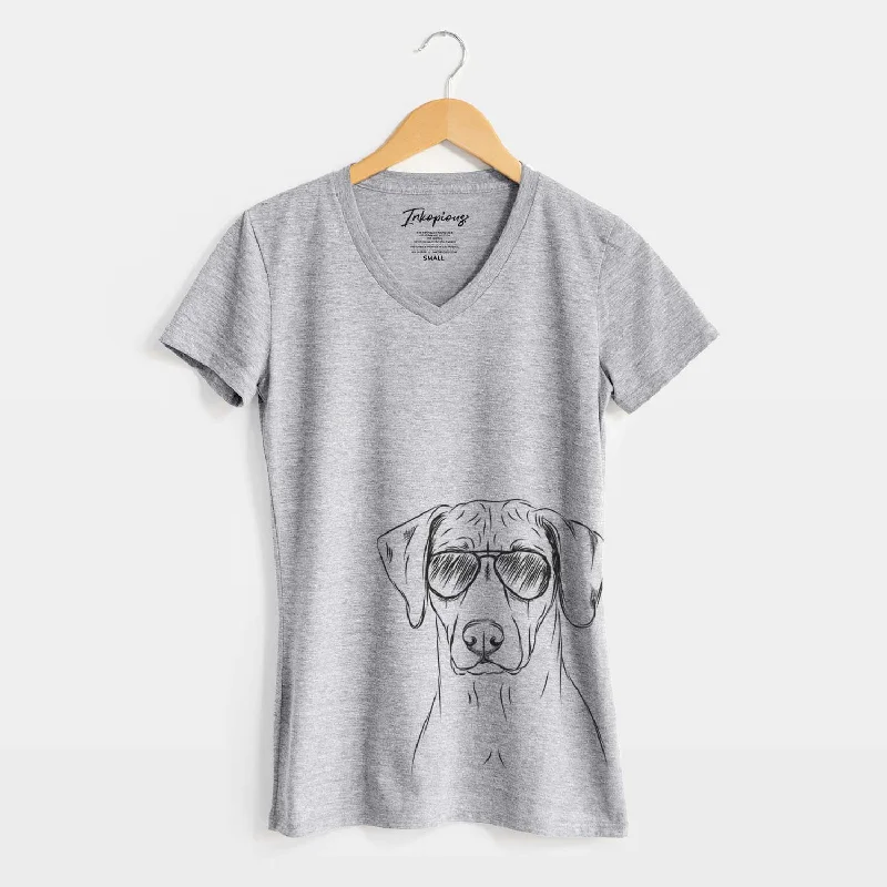Aviator Ronan the Rhodesian Ridgeback - Women's V-neck Shirt-- Lace Blend Ribbed Blend Corduroy Blend
