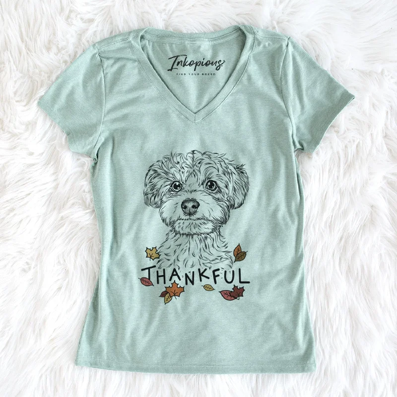 Thankful Elliott the Yorkiepoo - Women's V-neck Shirt-- Chenille Brocade Lace