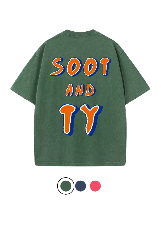 Soot and Ty Brand Name Print Relaxed Fit Stonewash T-shirt-- Wool Fabric Cashmere Fabric Tweed Fabric Soot and Ty Brand Name Print Relaxed Fit Stonewash T-shirt-- Wool Fabric Cashmere Fabric Tweed Fabric