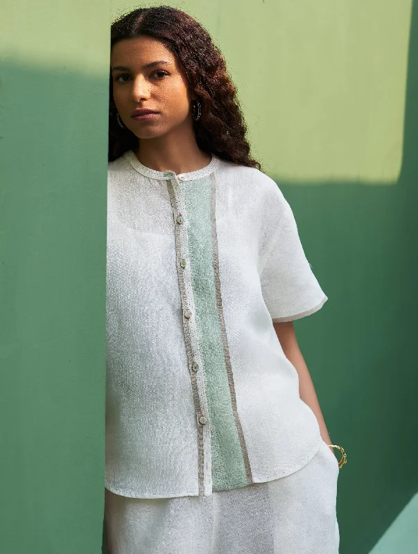 Kol Border Linen Crop Shirt - Ivory-- Faux Fur Fabric Real Fur Fabric Shearling Fabric Kol Border Linen Crop Shirt - Ivory-- Faux Fur Fabric Real Fur Fabric Shearling Fabric