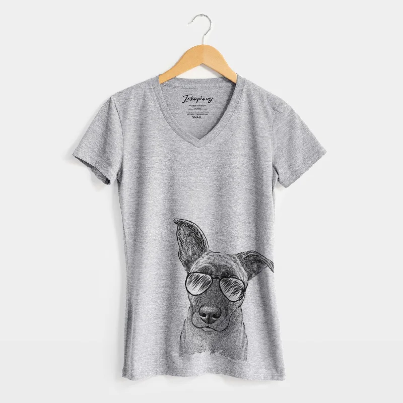 Aviator Zoey the Mixed Breed - Women's V-neck Shirt-- Ribbed T-Shirt High Neck Heavyweight Aviator Zoey the Mixed Breed - Women's V-neck Shirt-- Ribbed T-Shirt High Neck Heavyweight