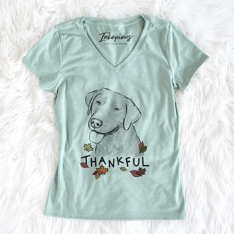 Thankful Zeppelin the Black Labrador - Women's V-neck Shirt-- Handmade Hand-knitted Hand-woven Thankful Zeppelin the Black Labrador - Women's V-neck Shirt-- Handmade Hand-knitted Hand-woven