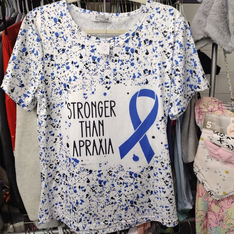 BLue/White Apraxia Adult Shirt-- Asymmetrical Pockets Print