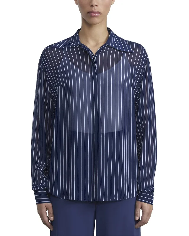 Lafayette 148 New York Pointed Collar Blouse Classic White Blouse