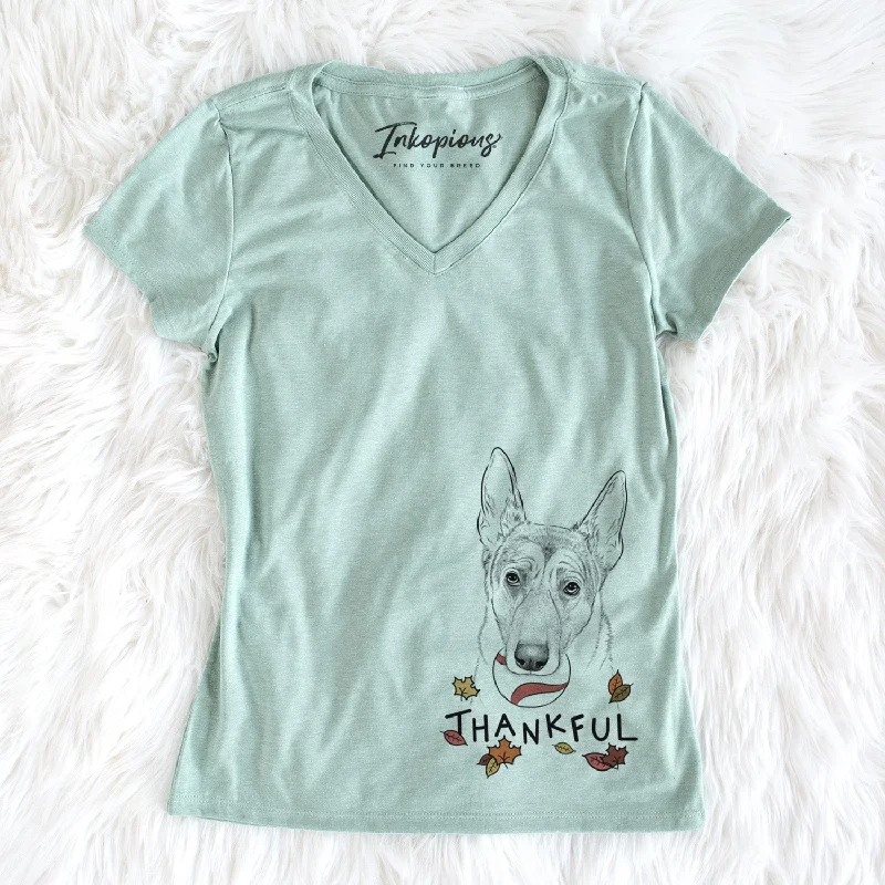 Thankful Greta the German Shepherd - Women's V-neck Shirt-- Collared Crew Neck Turtle Neck Thankful Greta the German Shepherd - Women's V-neck Shirt-- Collared Crew Neck Turtle Neck