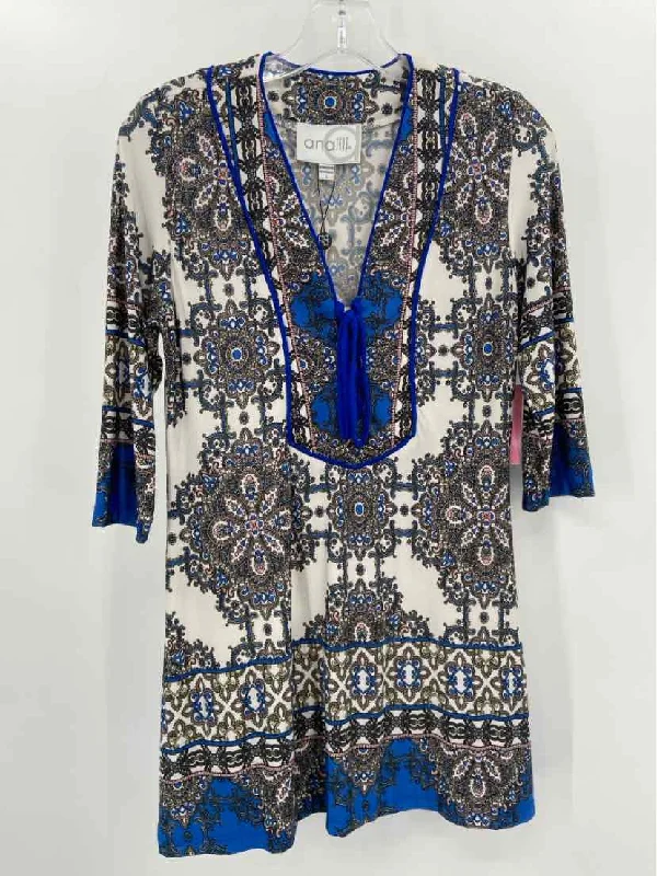 Pre-Owned Analili White Size Small Tunic Blouse Embroidered Cotton Blouse