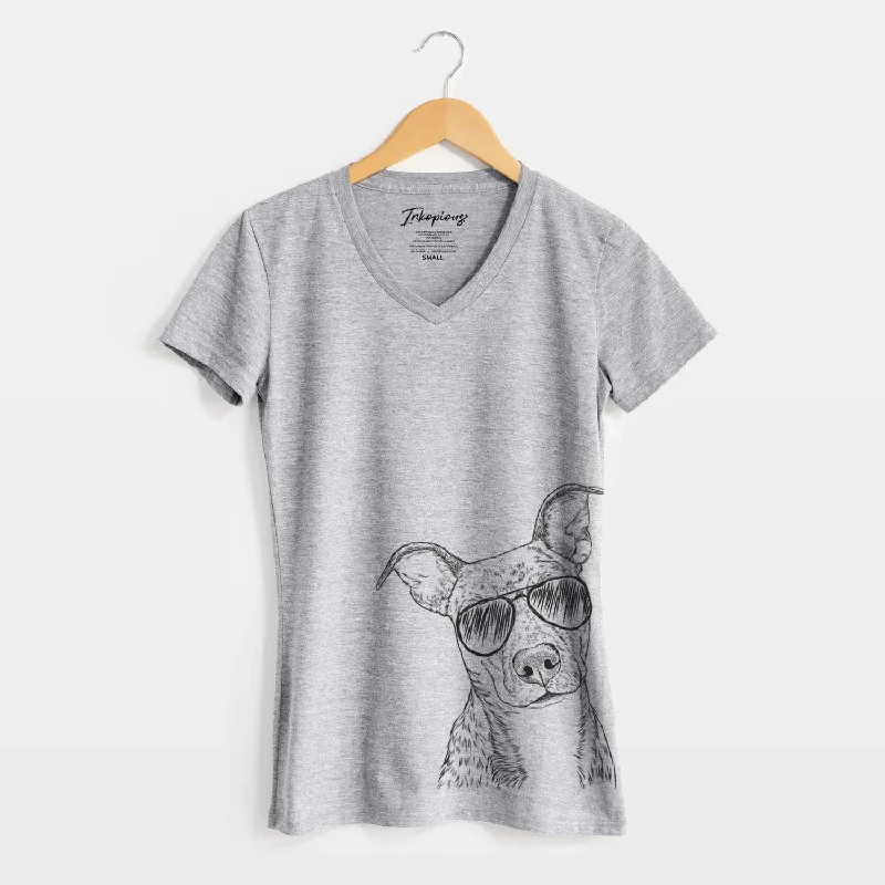 Aviator Bianca the Mixed Breed - Women's V-neck Shirt-- Fleece Fabric Down Fabric Feather Fabric Aviator Bianca the Mixed Breed - Women's V-neck Shirt-- Fleece Fabric Down Fabric Feather Fabric