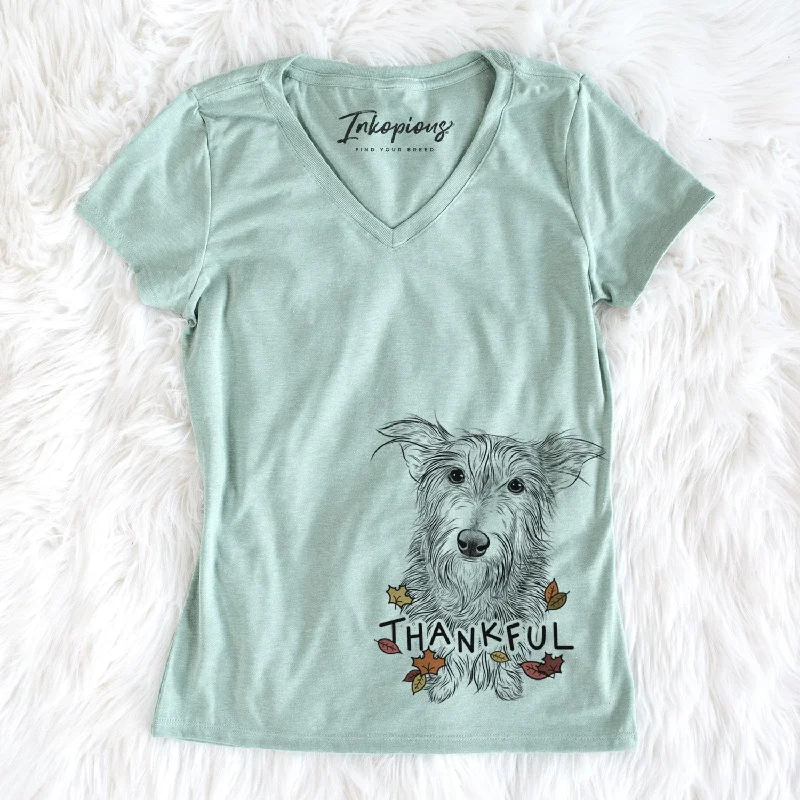 Thankful Frida Doggo the Rescue Terrier Mix - Women's V-neck Shirt-- Anti-Shrink Durable Soft Thankful Frida Doggo the Rescue Terrier Mix - Women's V-neck Shirt-- Anti-Shrink Durable Soft