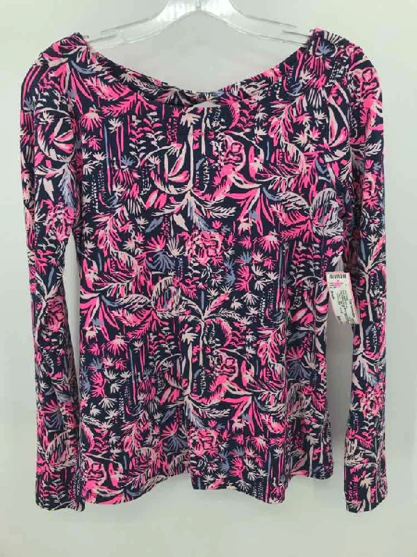 Pre-Owned Lilly Pulitzer Navy Size Small Long Sleeve Blouse Elegant Office Blouse