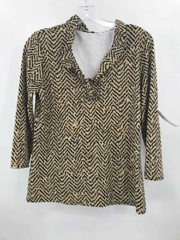 Pre-Owned J Mclaughlin Tan Size Medium Printed Blouse Playful Puff Blouse