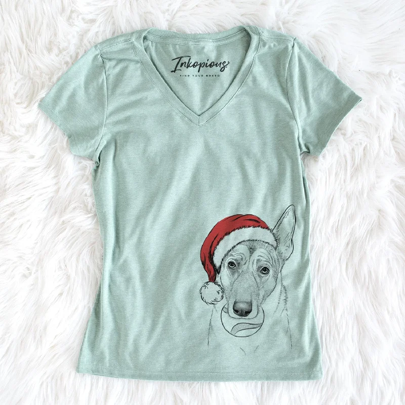 Santa Greta the German Shepherd - Women's Perfect V-neck Shirt-- Notch Collar Peter Pan Collar Cowl Neck Santa Greta the German Shepherd - Women's Perfect V-neck Shirt-- Notch Collar Peter Pan Collar Cowl Neck