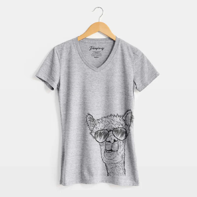 Aviator Henry the Alpaca - Women's V-neck Shirt-- Houndstooth Herringbone Solid