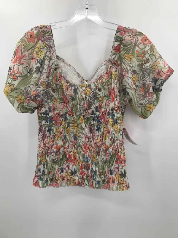 Pre-Owned Anthropologie Green Size Medium Floral Blouse Off-Shoulder Wrap Blouse