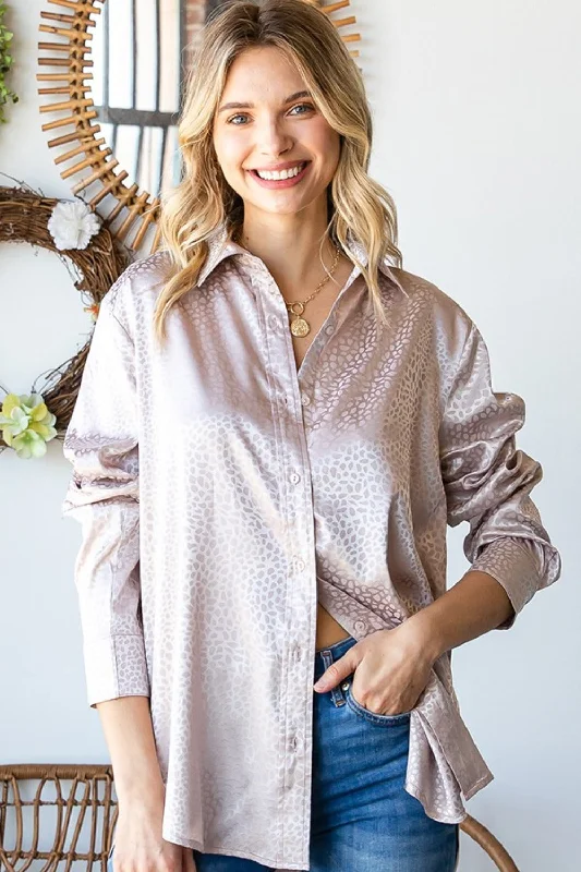Blue Zone Planet | First Love Full Size Ditsy Dot Button Down Collared Satin Shirt-- Chenille Blend Fleece Blend Nylon Blend Blue Zone Planet | First Love Full Size Ditsy Dot Button Down Collared Satin Shirt-- Chenille Blend Fleece Blend Nylon Blend