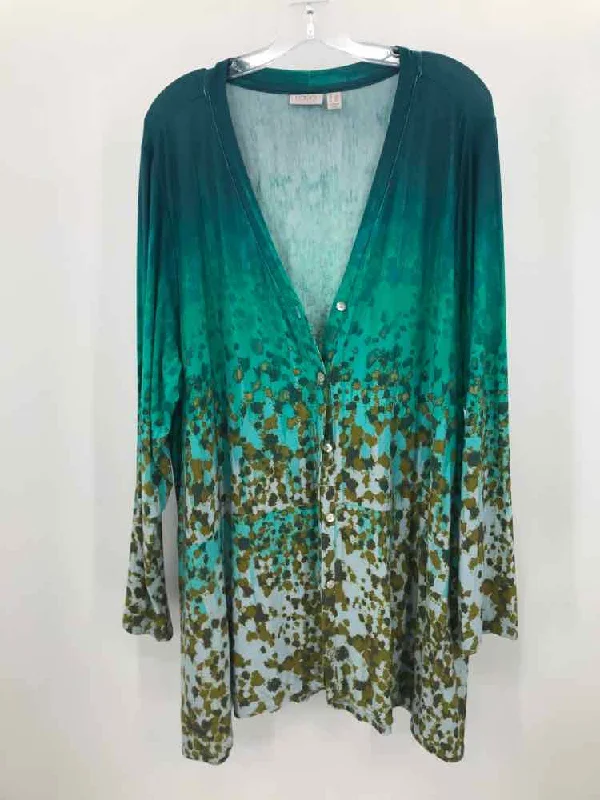 Pre-Owned Logo Green Size 2X Long Sleeve Blouse Smart Business Blouse