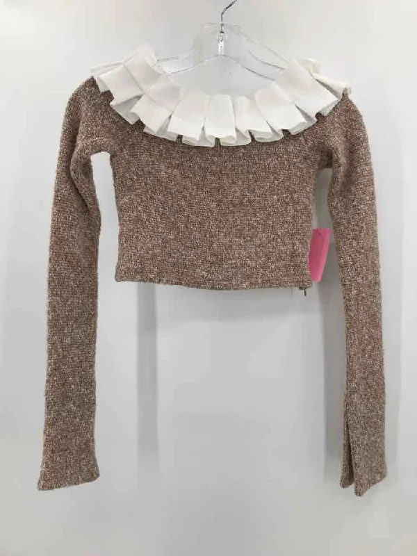 Pre-Owned Aaizel Tan Size 4 Cropped Blouse Elegant Silk Blouse