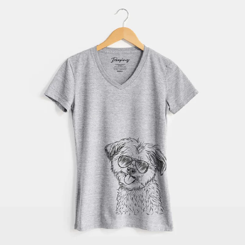 Aviator Puff the Malshi - Women's V-neck Shirt-- Fitted T-Shirt Seamless Stretchy
