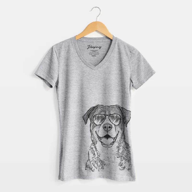 Aviator Leon the Greater Swiss Mountain Dog - Women's V-neck Shirt-- Notch Collar Peter Pan Collar Cowl Neck Aviator Leon the Greater Swiss Mountain Dog - Women's V-neck Shirt-- Notch Collar Peter Pan Collar Cowl Neck