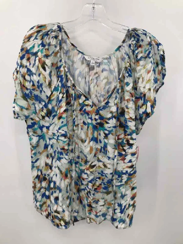 Pre-Owned Liverpool Blue Size Large Printed Blouse Cotton Casual Blouse