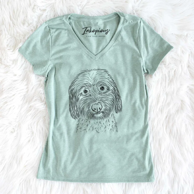 Bare Niles the Soft Coated Wheaten Terrier - Women's V-neck Shirt-- Denim Fabric Leather Fabric Suede Fabric Bare Niles the Soft Coated Wheaten Terrier - Women's V-neck Shirt-- Denim Fabric Leather Fabric Suede Fabric