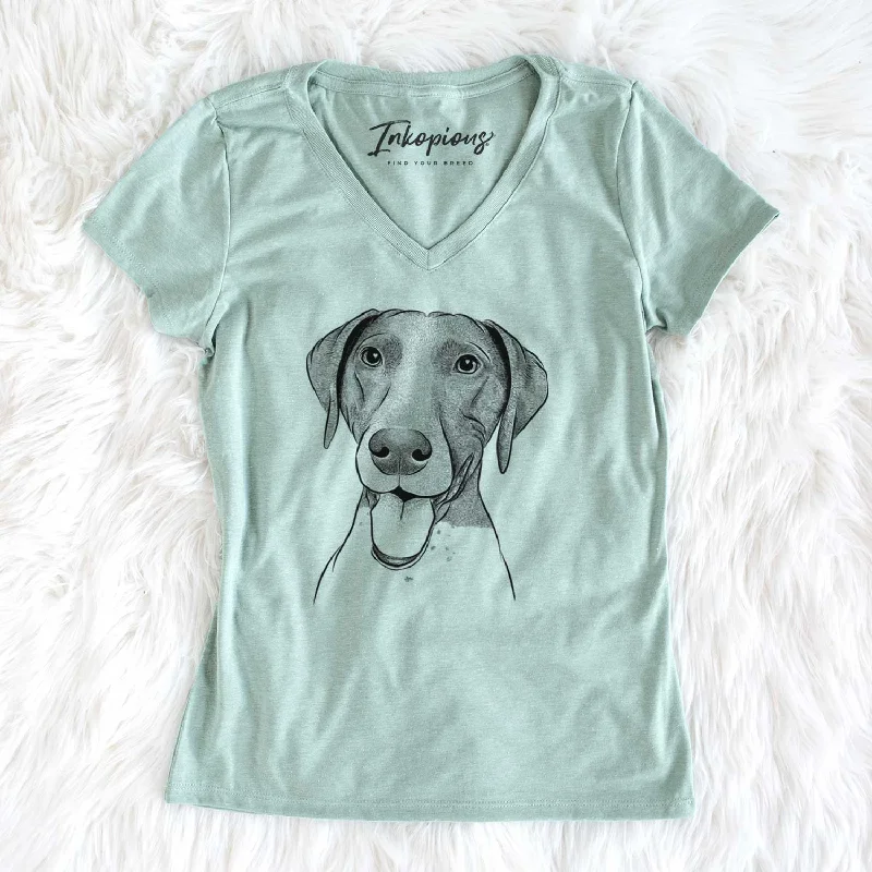 Bare Remi the German Shorthaired Pointer - Women's V-neck Shirt-- Silk Blend Satin Velvet Bare Remi the German Shorthaired Pointer - Women's V-neck Shirt-- Silk Blend Satin Velvet