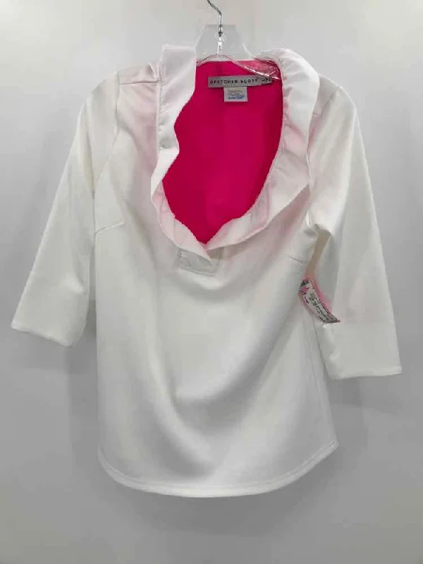 Pre-Owned Gretchen Scott White Size Large Blouse Ruffled Neck Blouse