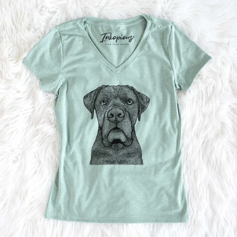 Bare Rocco the Cane Corso - Women's V-neck Shirt-- Polka Dot Checkered Tartan