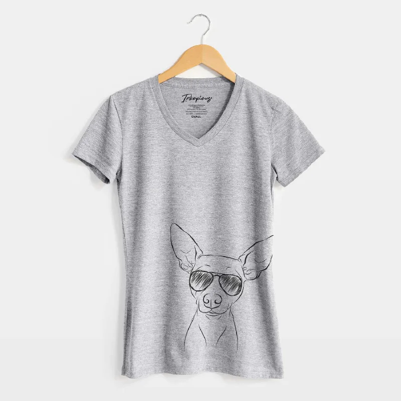 Aviator Desi the American Hairless Terrier - Women's V-neck Shirt-- Chenille Brocade Lace