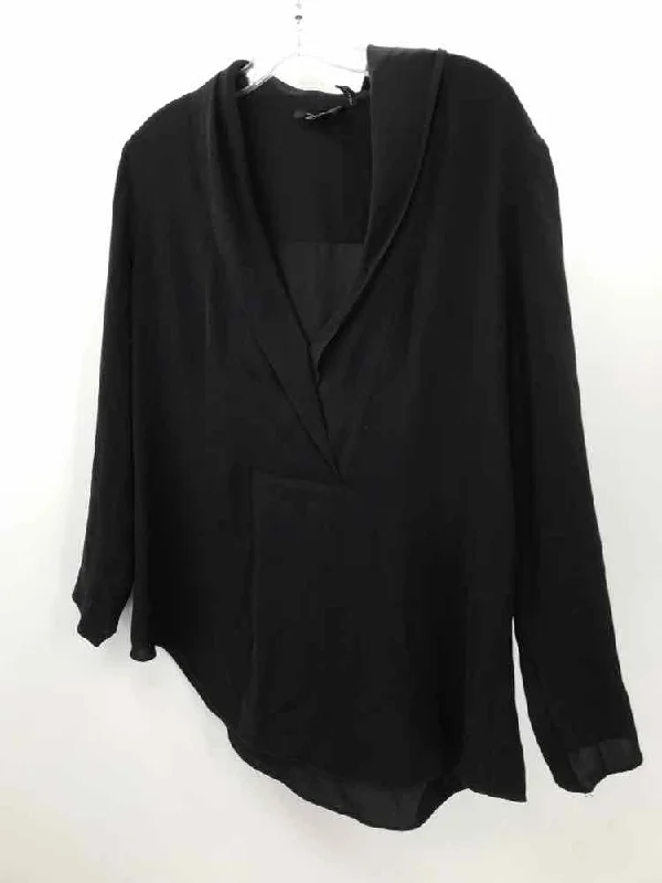Pre-Owned Theory Black Size Large Blouse Textured Cotton Blouse