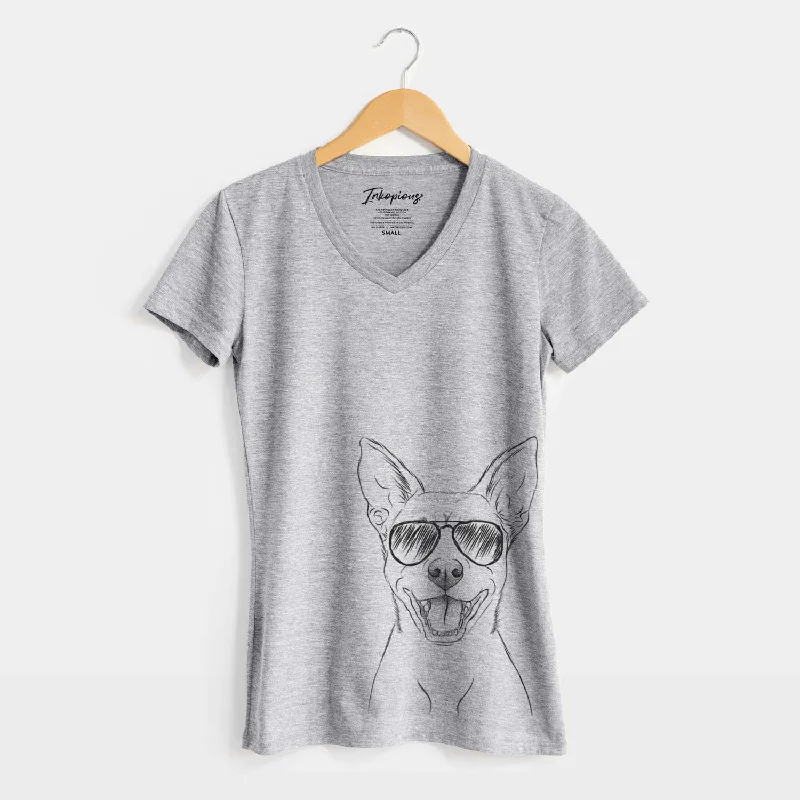 Aviator Orange the Carolina Dog - Women's V-neck Shirt-- Striped Floral Plaid