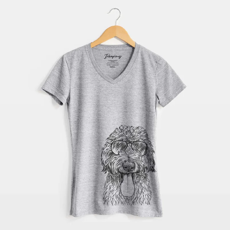 Aviator CiCi Paulk the Aussiedoodle - Women's V-neck Shirt-- Anti-Shrink Durable Soft Aviator CiCi Paulk the Aussiedoodle - Women's V-neck Shirt-- Anti-Shrink Durable Soft