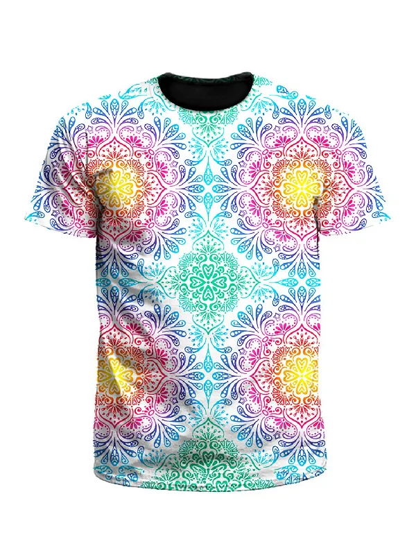 Dyed Doodles Rainbow Paisley Mandala Unisex T-Shirt-- Seamless Knitted Crochet