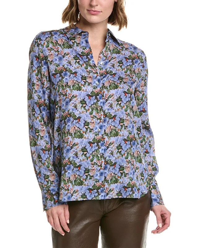 Vince Wild Primrose Slim Fitted Silk-Blend Blouse Classic Striped Blouse