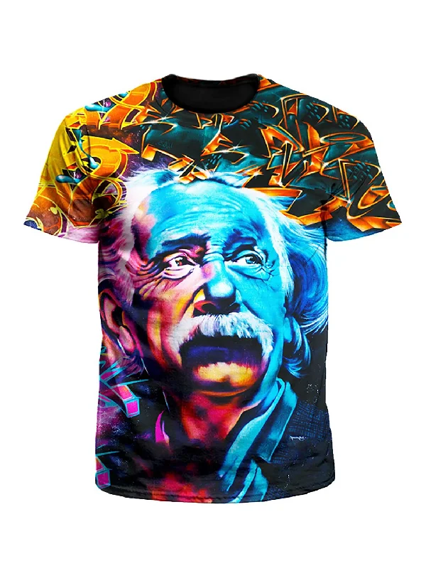 Albert Einstein Graffiti Portrait Unisex T-Shirt-- Real Fur Shearling Chenille